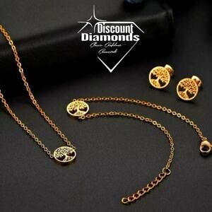 Gold Plated 4 piece set Necklace, Bracelet, and Earrings in Stainless Steel